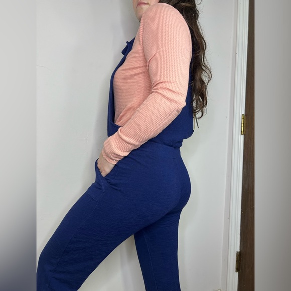 MONROW Knit Casual Overalls in Blue New With Tags Size Large Jumpsuit - Picture 11 of 13